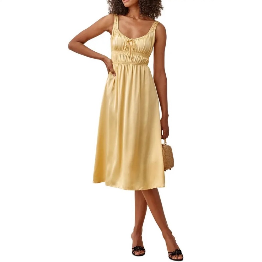 REFORMATION Silk Colleen Lemon Yellow Midi Dress